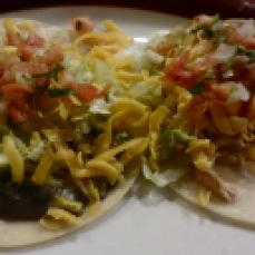 Black bean taco (left) and chicken taco (right)